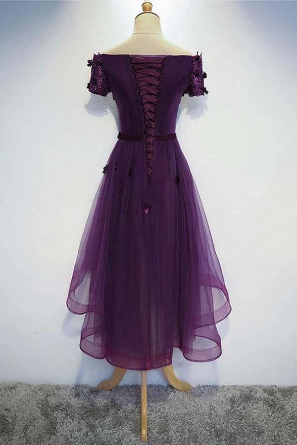 A-line Cute Purple High Low Prom Dress Purple Homecoming dress PD202 - Image 2