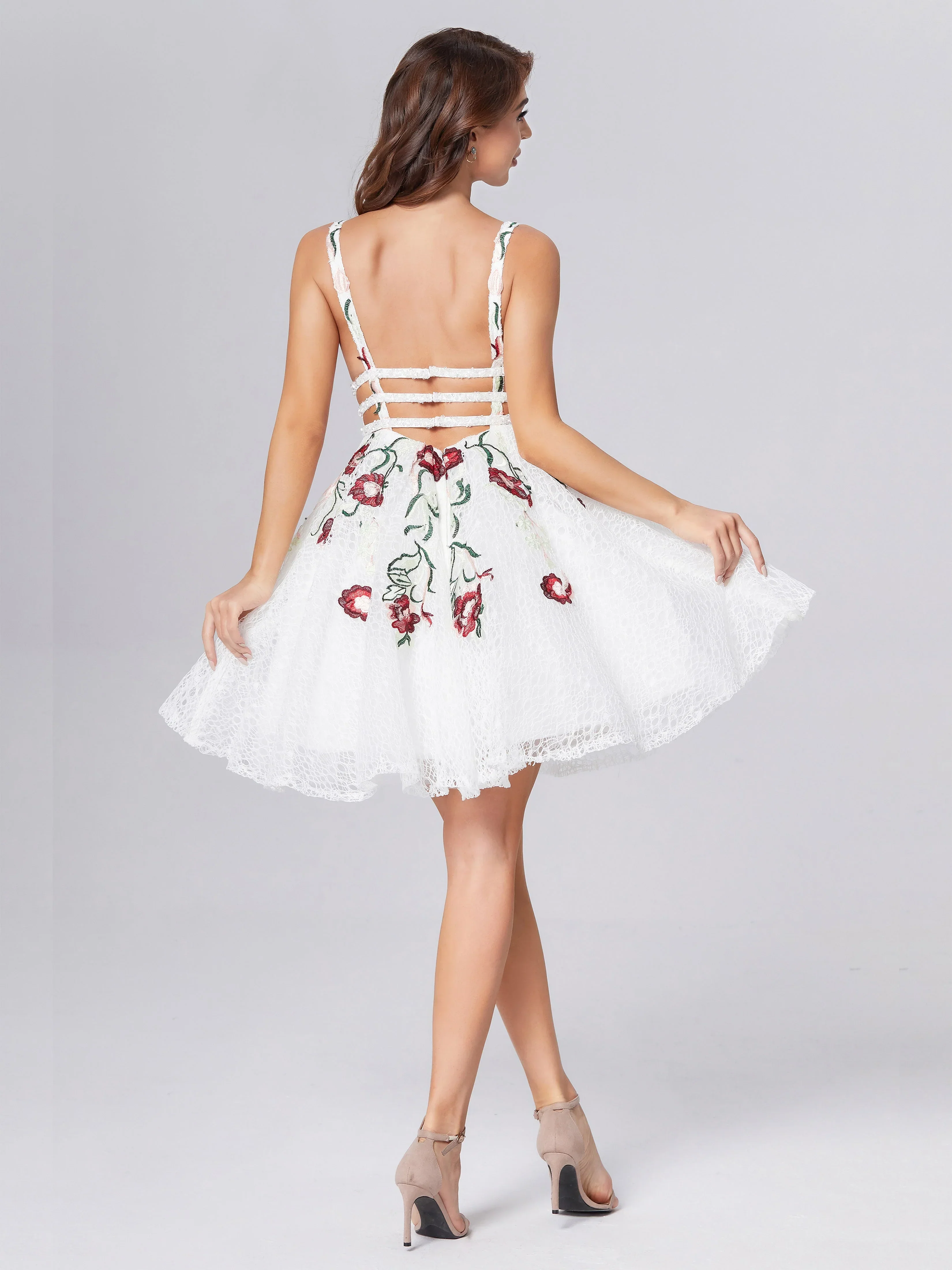 A-Line Deep V-neck Lace Appliques Short Homecoming Dress - Image 4