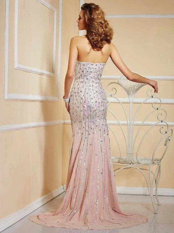 A-Line/Elegant Beading Strapless Sleeveless Long Chiffon Prom Dresses - Image 2