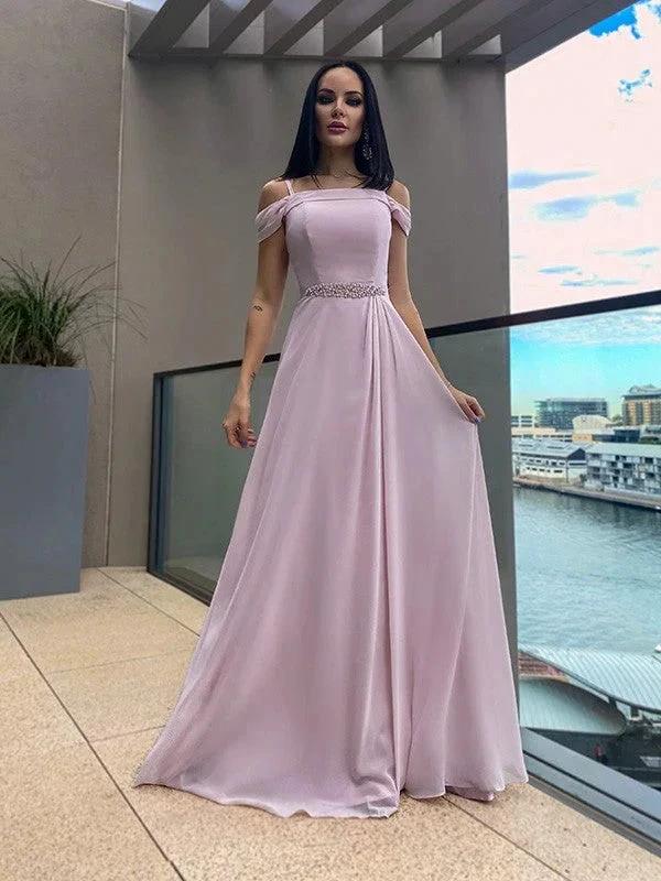 A-Line/Elegant Chiffon Beading Straps Sleeveless Floor-Length Prom Dresses - Image 2