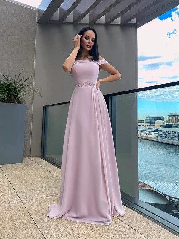 A-Line/Elegant Chiffon Beading Straps Sleeveless Floor-Length Prom Dresses - Image 4