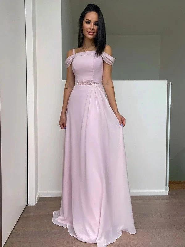 A-Line/Elegant Chiffon Beading Straps Sleeveless Floor-Length Prom Dresses - Image 5