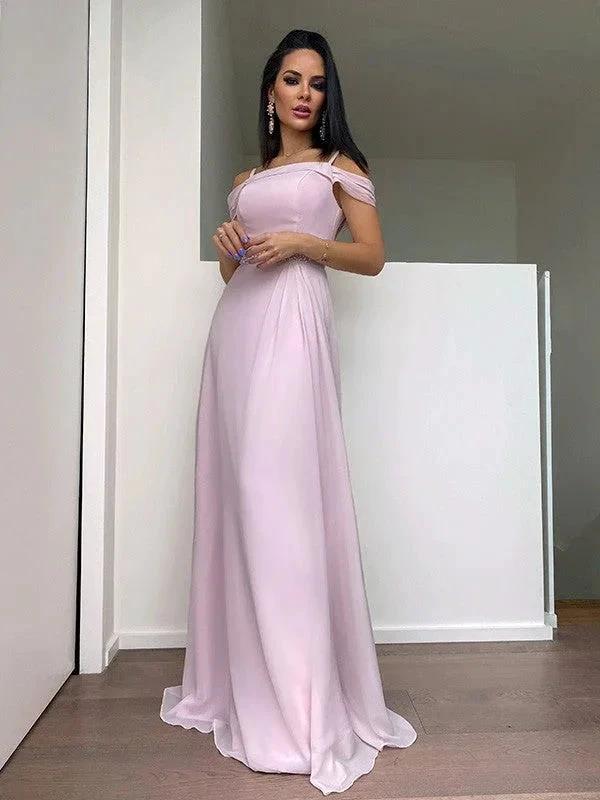 A-Line/Elegant Chiffon Beading Straps Sleeveless Floor-Length Prom Dresses - Image 6