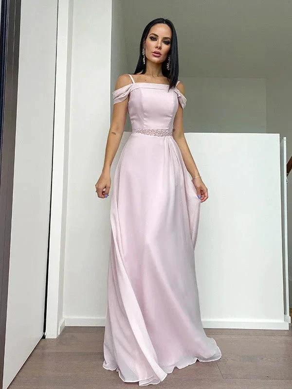 A-Line/Elegant Chiffon Beading Straps Sleeveless Floor-Length Prom Dresses - Image 7