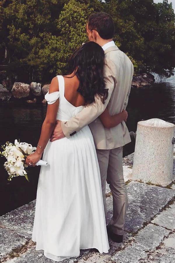 A-line Elegant Chiffon Ivory Beach Wedding Dress Bridal Gown  WD414 - Image 2