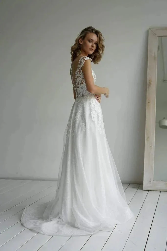 A-line Elegant Glitter fabric Sweetheart Wedding Dress With Appliques WD570 - Image 2