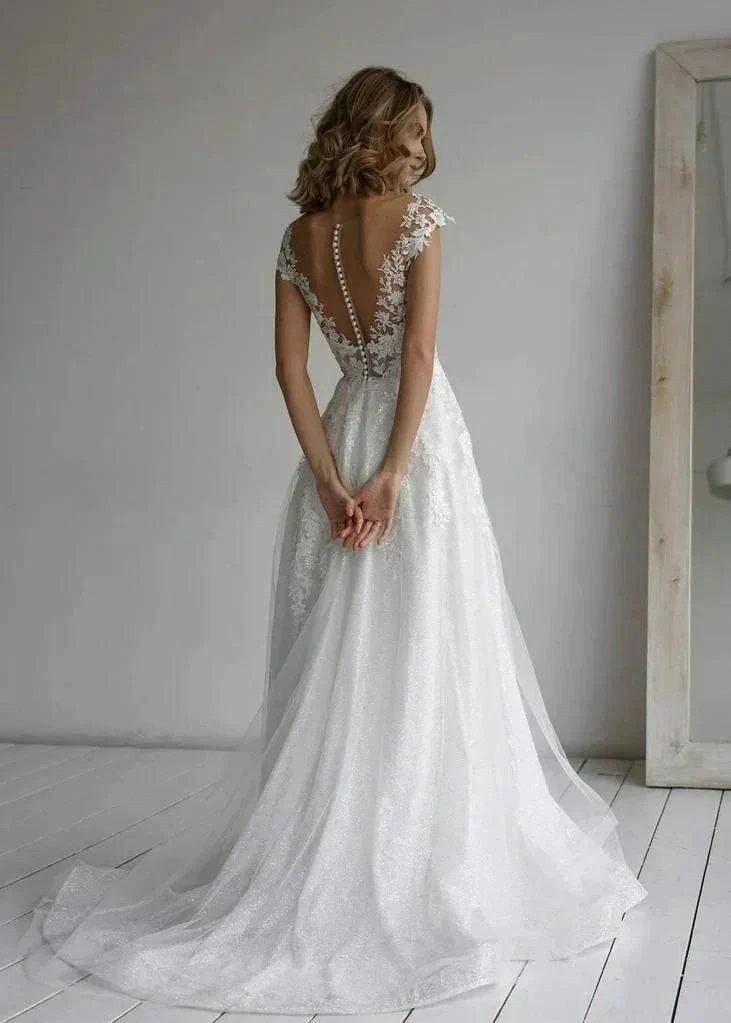 A-line Elegant Glitter fabric Sweetheart Wedding Dress With Appliques WD570 - Image 3