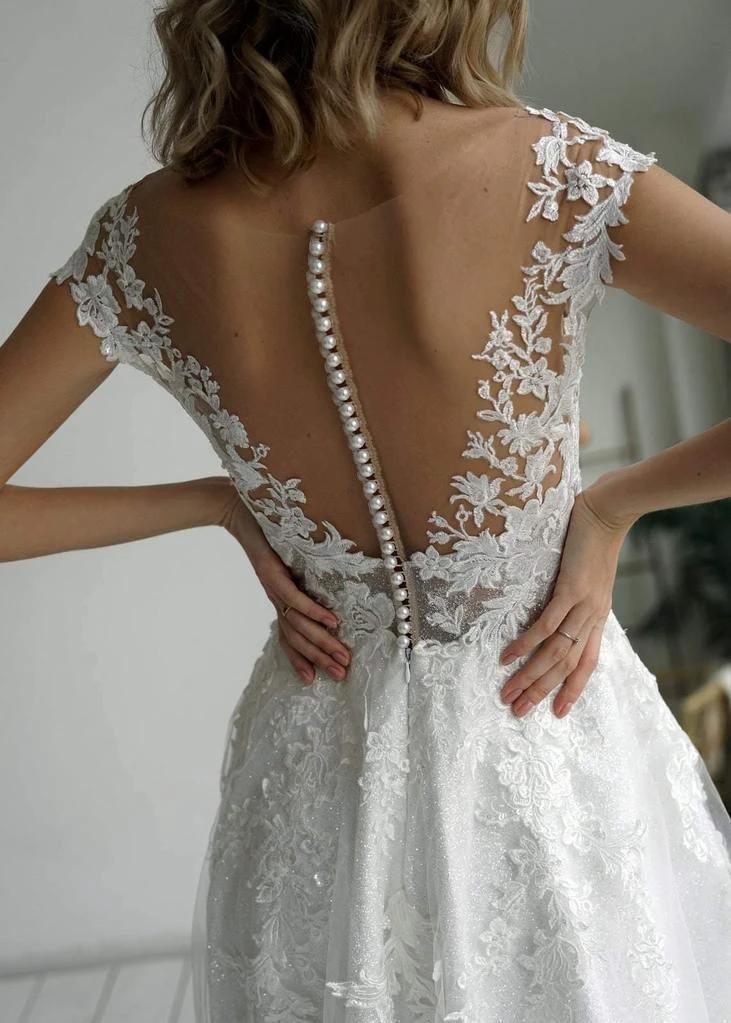 A-line Elegant Glitter fabric Sweetheart Wedding Dress With Appliques WD570 - Image 4