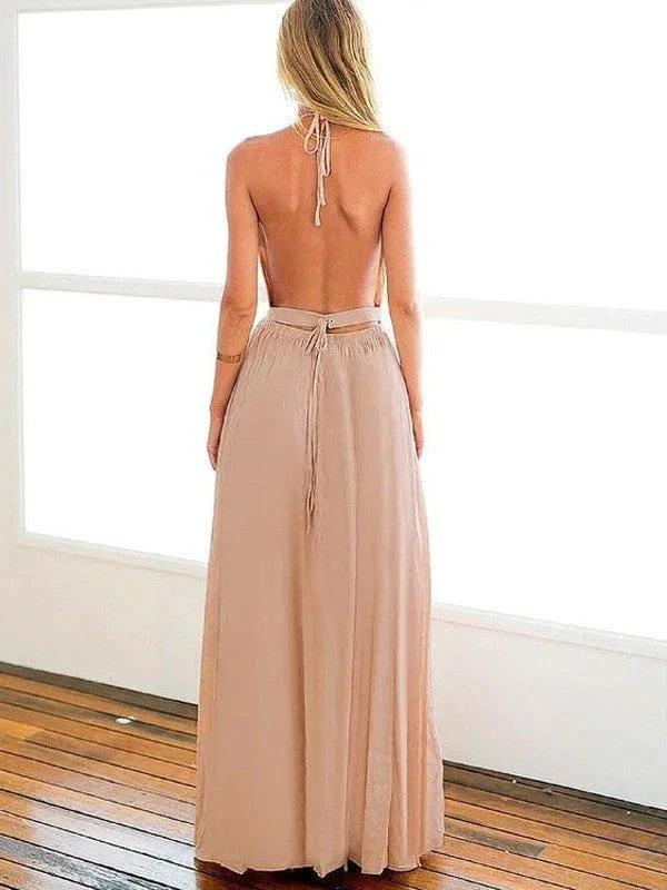 A-Line/Elegant Halter Sleeveless Floor-Length Chiffon Prom Dresses - Image 2