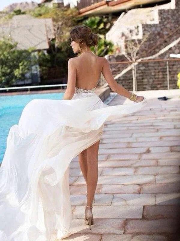 A-Line/Elegant Halter Sleeveless Lace Chiffon Prom Dresses - Image 2
