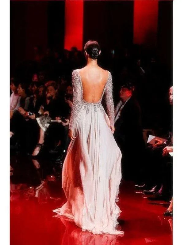 A-Line/Elegant High Neck Long Sleeves Applique Chiffon Prom Dresses - Image 2