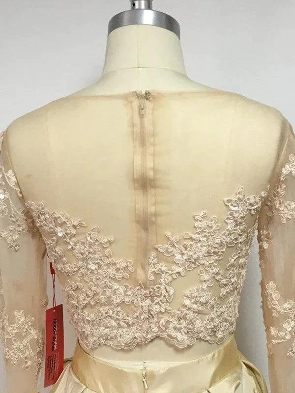 A-Line/Elegant Long Sleeves Scoop Taffeta Applique Floor-Length Two Piece Prom Dresses - Image 2