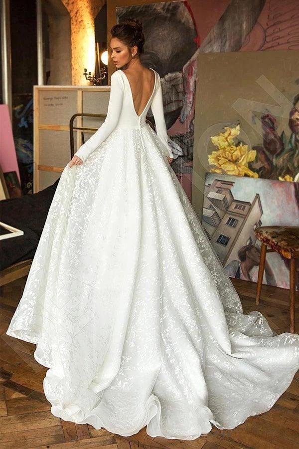 A Line Elegant Long Sleeves V Neck Beach Wedding Dress Bridal Gown  WD551 - Image 2