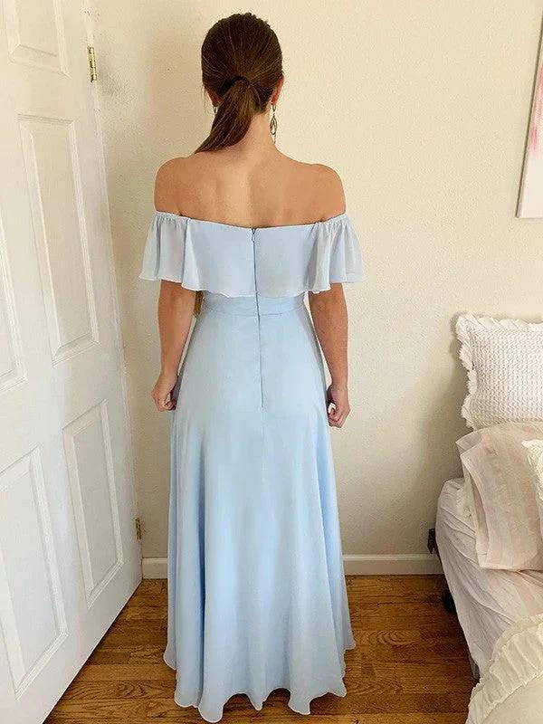 A-Line/Elegant Off-the-Shoulder Beading Chiffon Floor-Length Sleeveless Prom Dresses - Image 3