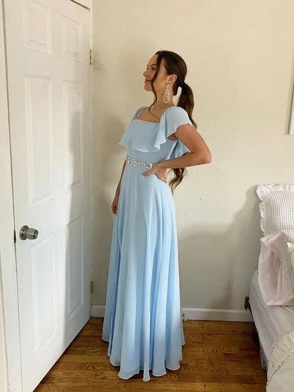 A-Line/Elegant Off-the-Shoulder Beading Chiffon Floor-Length Sleeveless Prom Dresses - Image 5