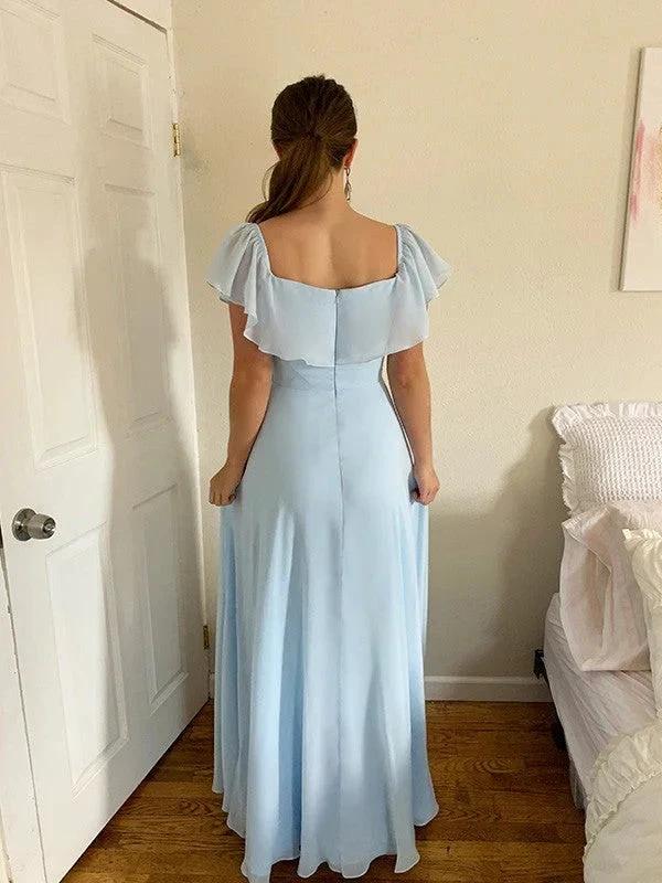 A-Line/Elegant Off-the-Shoulder Beading Chiffon Floor-Length Sleeveless Prom Dresses - Image 7