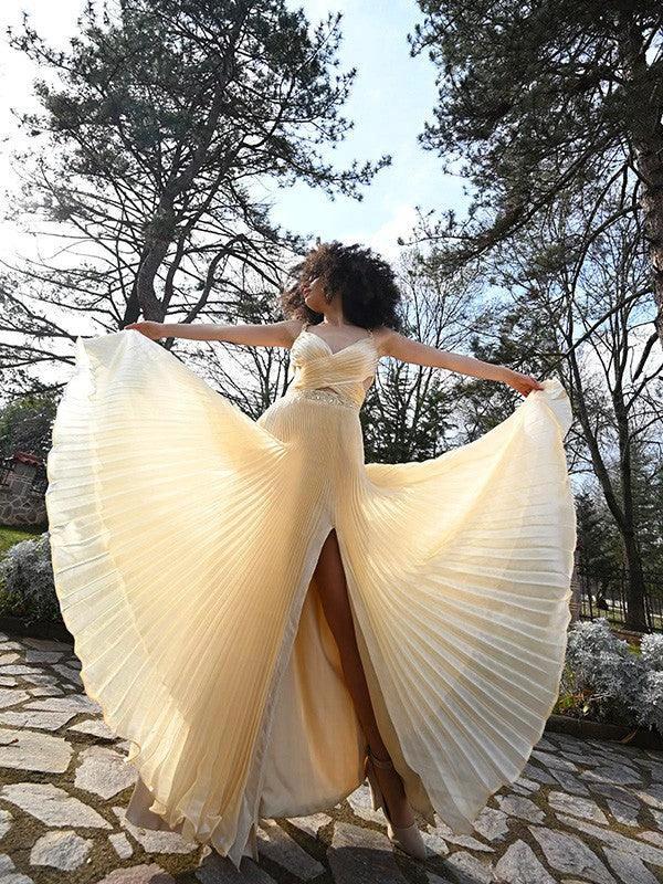 A-Line/Elegant Ruffles Satin Sleeveless V-neck Prom Dresses - Image 2