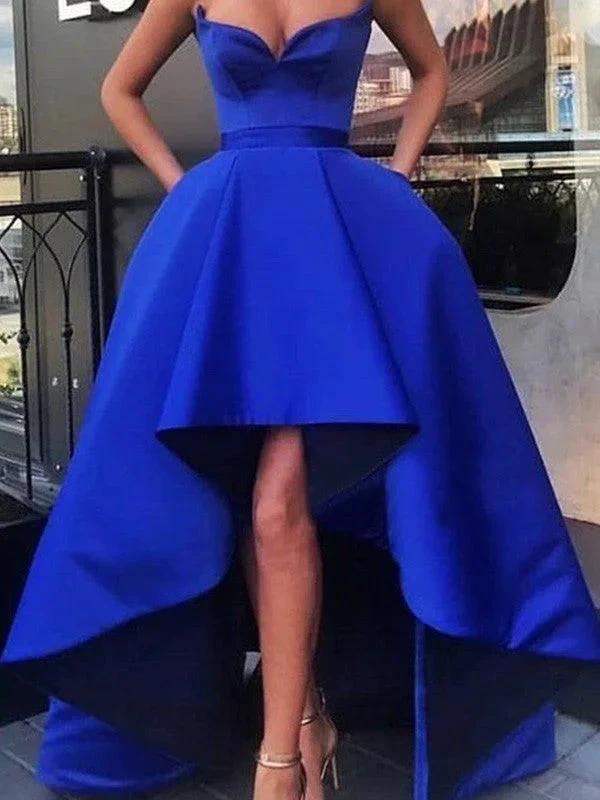 A-Line/Elegant Satin Ruffles Sweetheart Sleeveless Asymmetrical Prom Dresses - Image 2