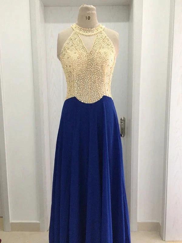 A-Line/Elegant Scoop Sleeveless Beading Chiffon Prom Dresses - Image 2