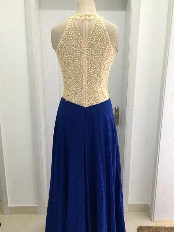 A-Line/Elegant Scoop Sleeveless Beading Chiffon Prom Dresses - Image 3