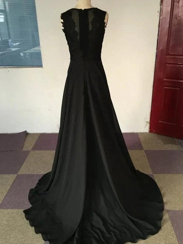 A-Line/Elegant Scoop Sleeveless Satin Chiffon Prom Dresses - Image 2