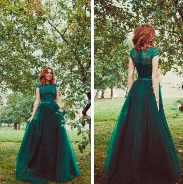 A-Line/Elegant Scoop Sleeveless Tulle Floor-Length Prom Dresses - Image 2