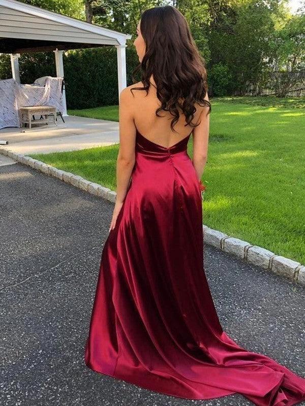 A-Line/Elegant Sleeveless Halter Ruffles Silk like Satin Prom Dresses - Image 2