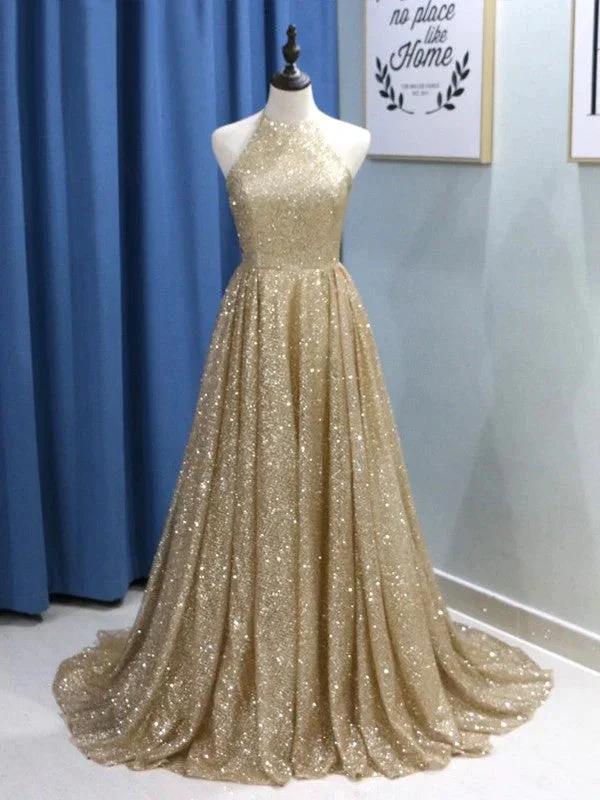 A-Line/Elegant Sleeveless Jewel Ruffles Sequins Prom Dresses - Image 2