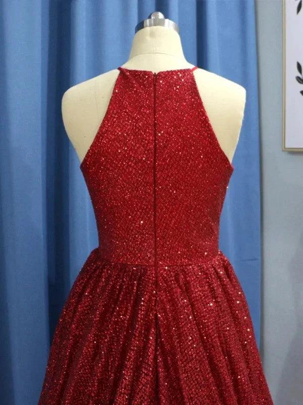 A-Line/Elegant Sleeveless Jewel Ruffles Sequins Prom Dresses - Image 3
