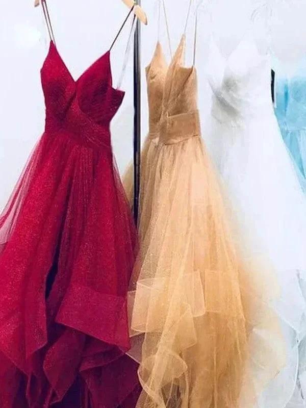 A-Line/Elegant Sleeveless Spaghetti Straps Floor-Length Tulle Prom Dresses - Image 2