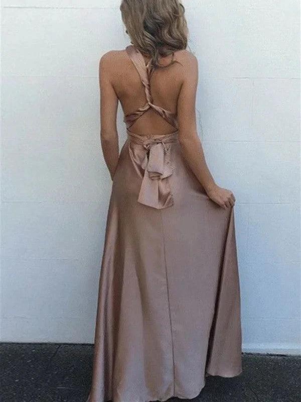 A-Line/Elegant Sleeveless Spaghetti Straps Silk like Satin Floor-Length Sash/Ribbon/Belt Prom Dresses - Image 2
