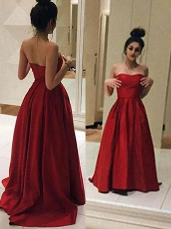 A-Line/Elegant Sleeveless Strapless Ruffles Stain Prom Dresses - Image 2