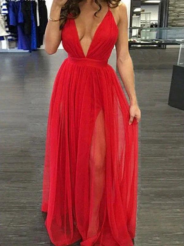 A-Line/Elegant Spaghetti Straps Sleeveless Floor-Length Chiffon Prom Dresses - Image 2
