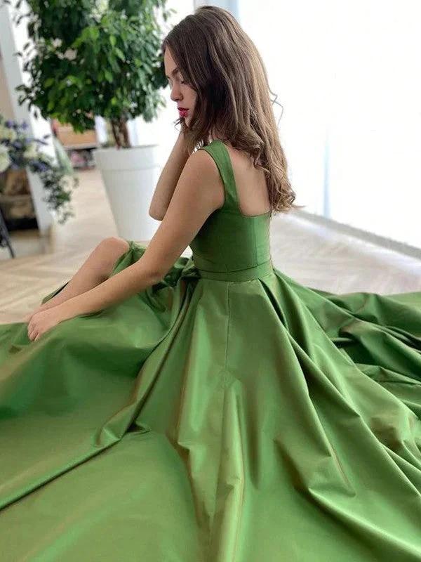 A-Line/Elegant Straps Sleeveless Satin Ruffles Prom Dresses - Image 3