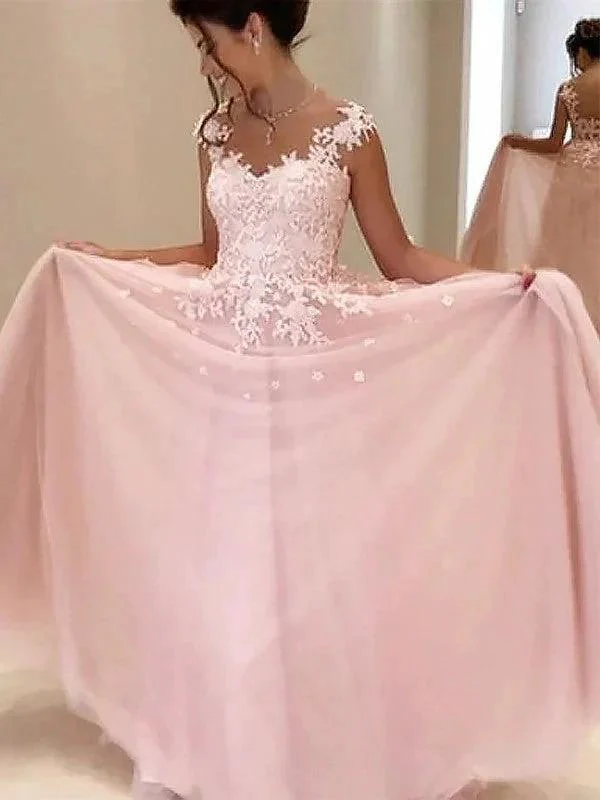 A-Line/Elegant Sweetheart Sleeveless Floor-Length Applique Tulle Prom Dresses - Image 2