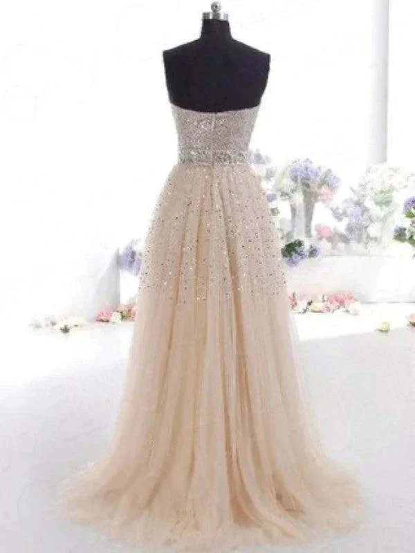 A-Line/Elegant Sweetheart Tulle Sleeveless Prom Dresses - Image 2