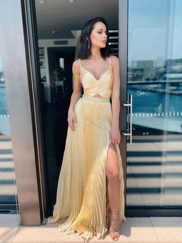 A-Line/Elegant V-neck Organza Ruffles Sleeveless Prom Dresses - Image 2