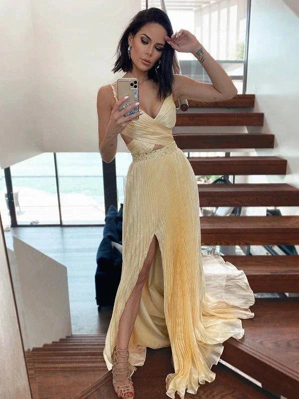 A-Line/Elegant V-neck Organza Ruffles Sleeveless Prom Dresses - Image 5