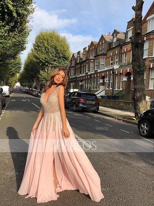 A-Line/Elegant V-Neck Sleeveless Beading Tulle Prom Dresses - Image 10