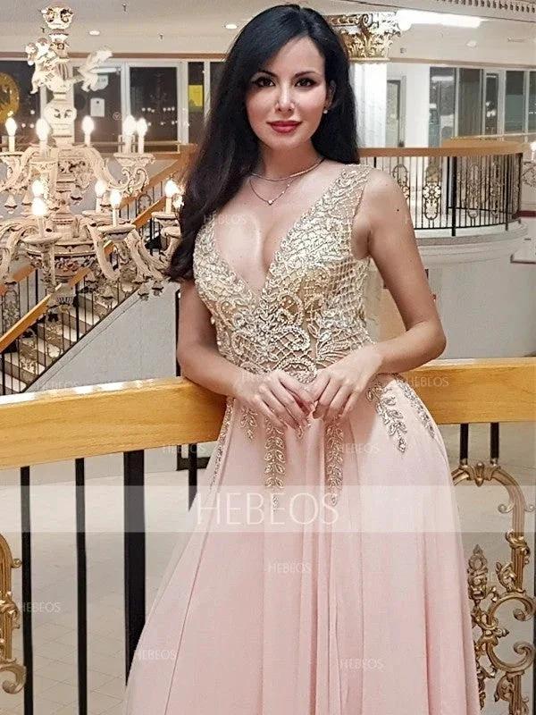 A-Line/Elegant V-Neck Sleeveless Beading Tulle Prom Dresses - Image 8