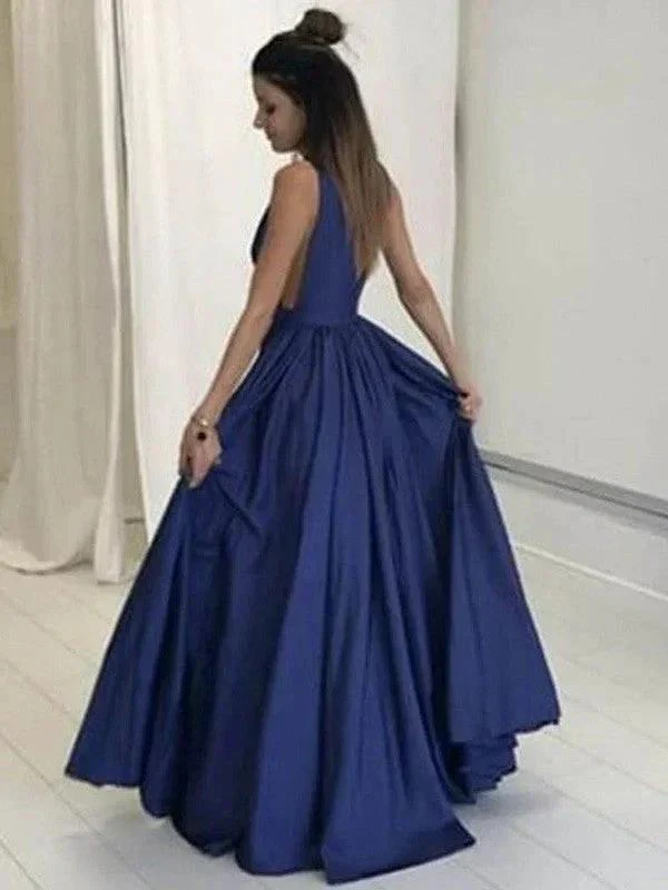 A-Line/Elegant V-neck Sleeveless Floor-Length Taffeta Prom Dresses - Image 2