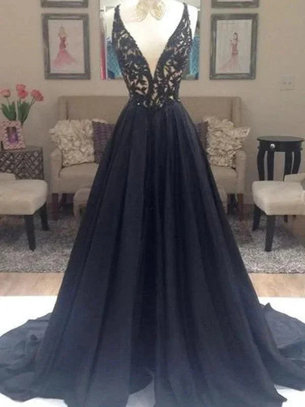 A-Line/Elegant V-neck Sleeveless Taffeta Prom Dresses - Image 2