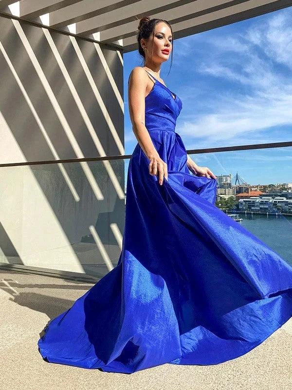 A-Line/Elegant V-neck Taffeta Ruffles Sleeveless Asymmetrical Prom Dresses - Image 3