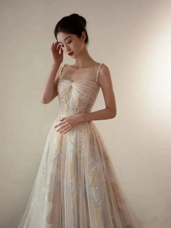 A-line Embroidered Flowers Tulle Prom Dress Stunning Evening Dress Y287 - Image 2