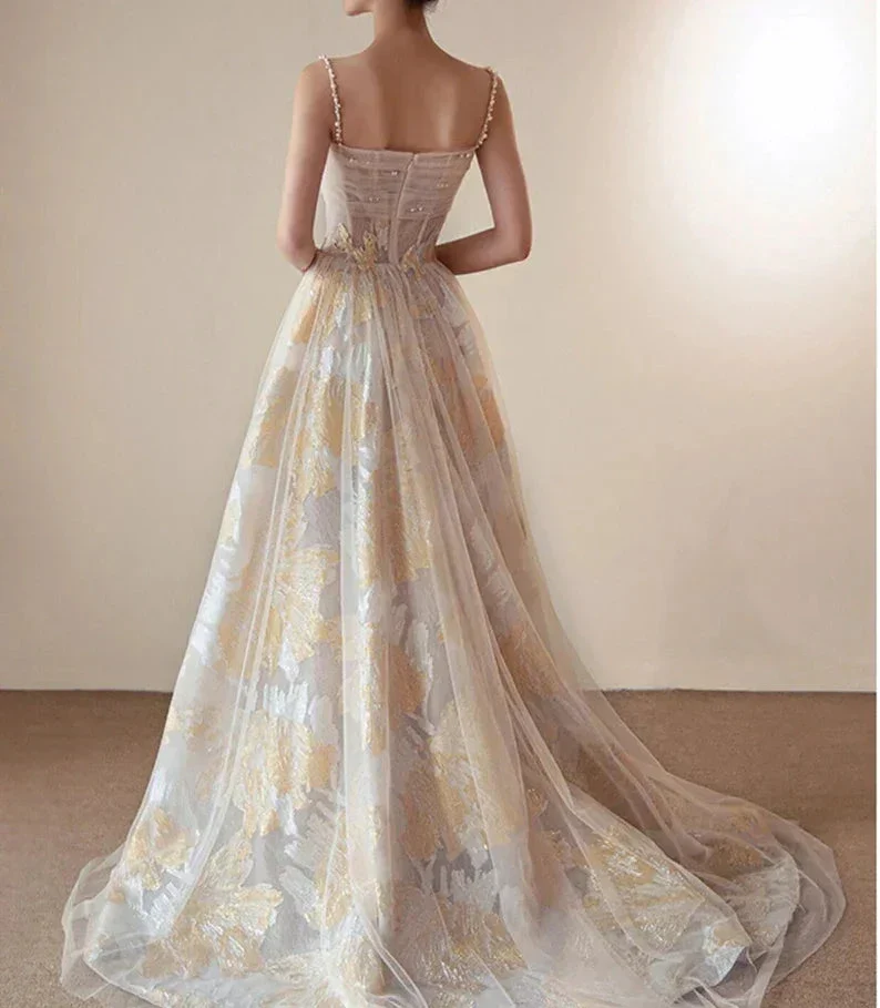 A-line Embroidered Flowers Tulle Prom Dress Stunning Evening Dress Y287 - Image 5