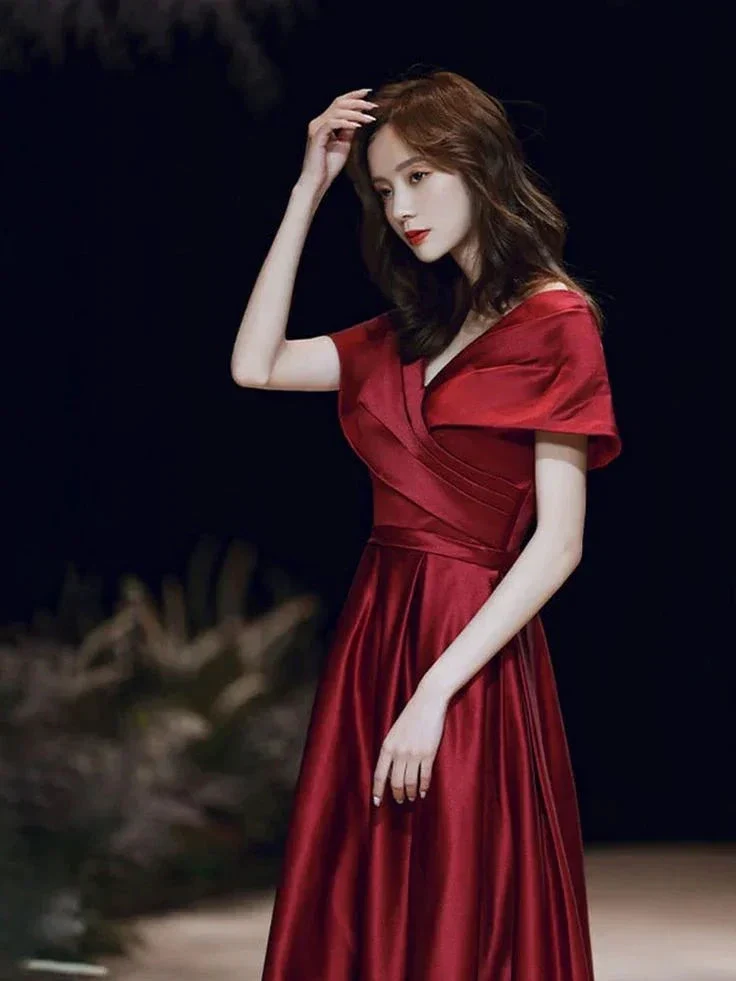 A-line Evening Dress V-neck Prom Gown Short Cap-sleeve Party Robe Long Satin Formal Women Custom-made Dress Y4574 - Image 2