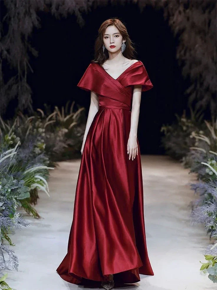A-line Evening Dress V-neck Prom Gown Short Cap-sleeve Party Robe Long Satin Formal Women Custom-made Dress Y4574 - Image 3
