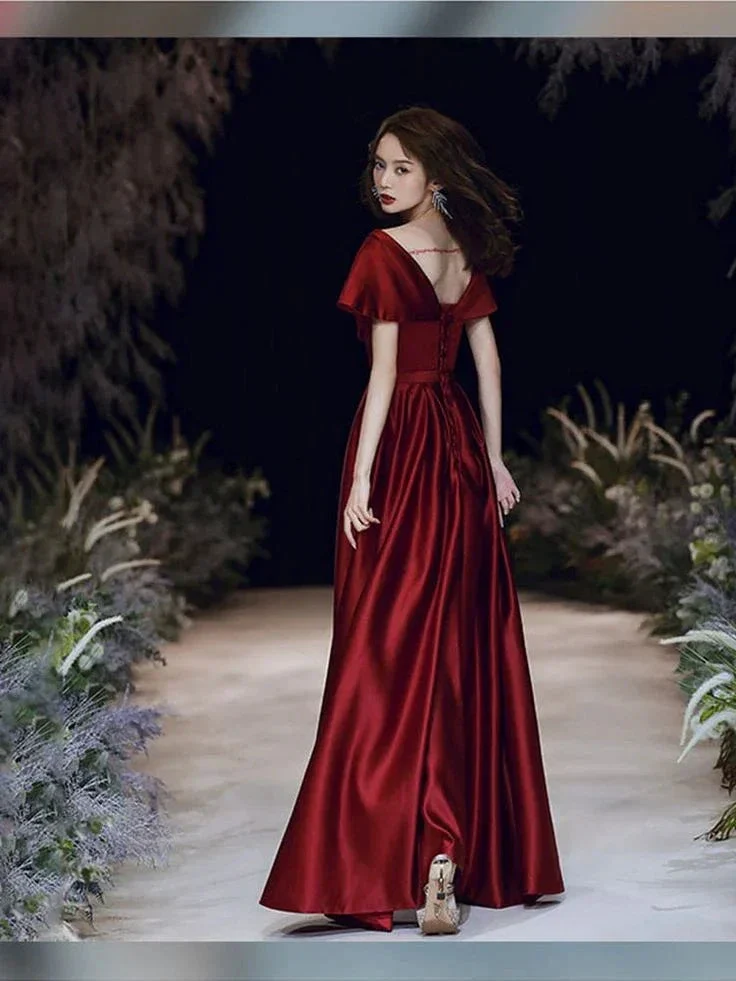 A-line Evening Dress V-neck Prom Gown Short Cap-sleeve Party Robe Long Satin Formal Women Custom-made Dress Y4574 - Image 4