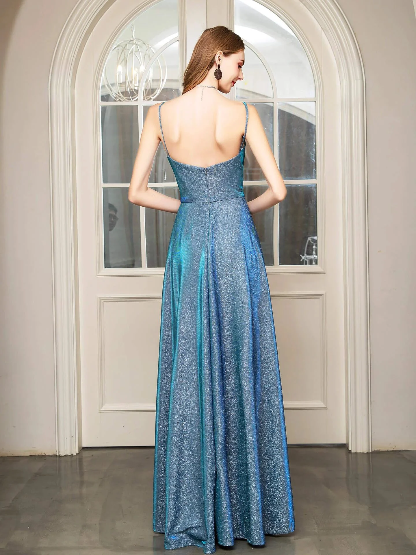 A-line Fashion Formal Evening Dresses Spaghetti Strap Sleeveless Floor Length Prom Dresses - Image 6