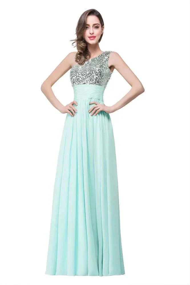 A-line Floor-length Chiffon Evening Dress with Sequined - Image 2